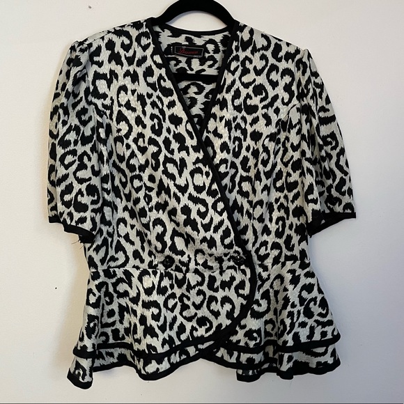 80’s Damon Dress Leopard Print Peplum Blouse - Picture 1 of 8